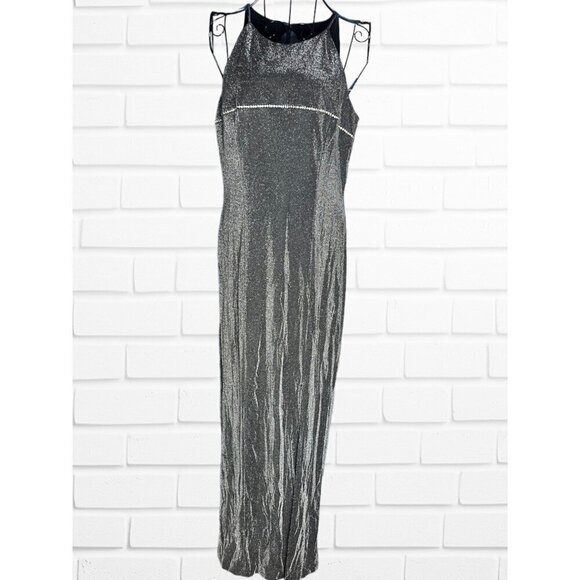 Betsey & Adam Women's Size 9/10 High Neck Semi Formal Metallic Maxi Dress Cutout - Picture 1 of 9